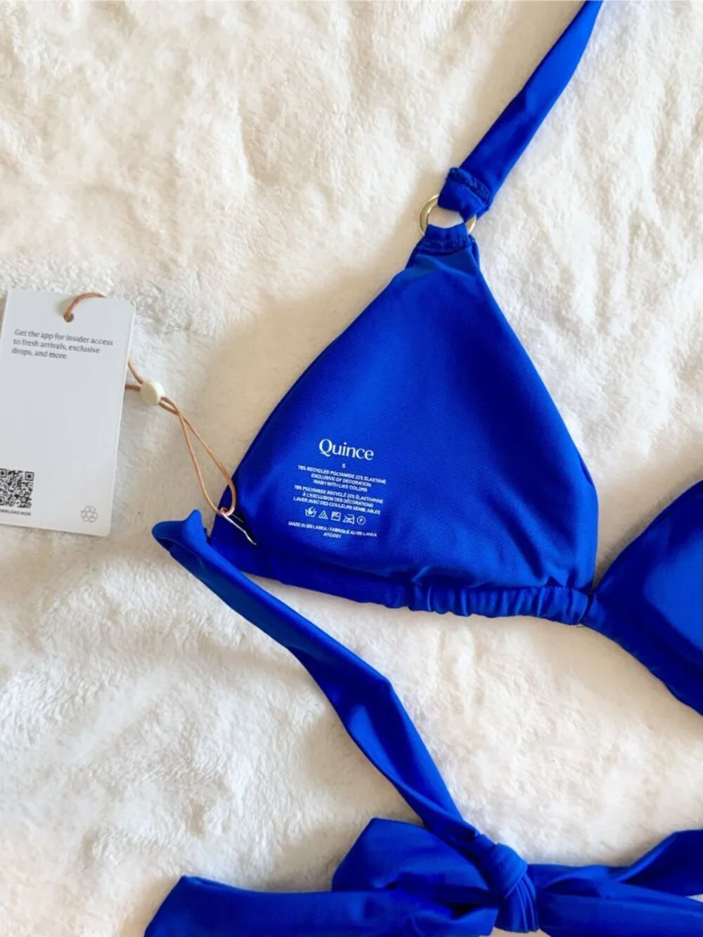 NWT Quince Italian Full Coverage Ring Triangle Bikini Top in Electric Blue - S